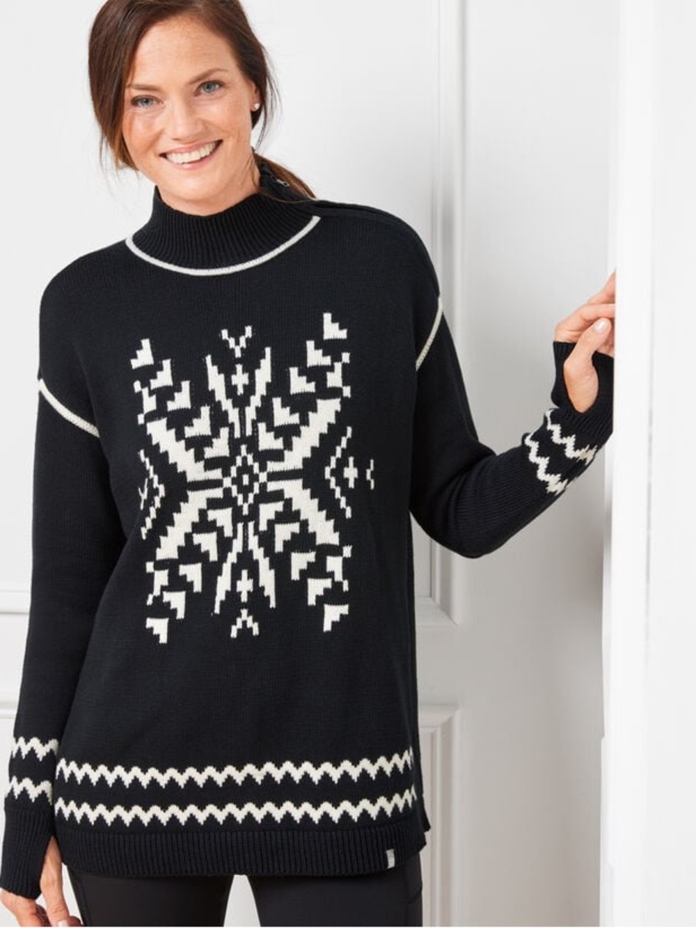 T by Talbots THERMOLITE® Snowflakes Classic Turtleneck Black & White Sweater 2X